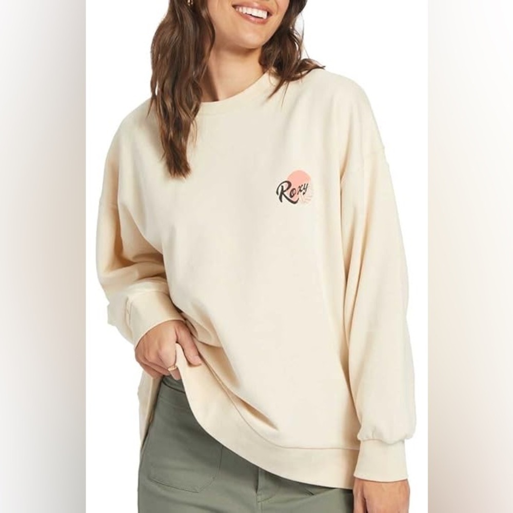 Roxy Morning Hike Pullover Boyfriend Sweatshirt in Tapioca Size XXLARGE